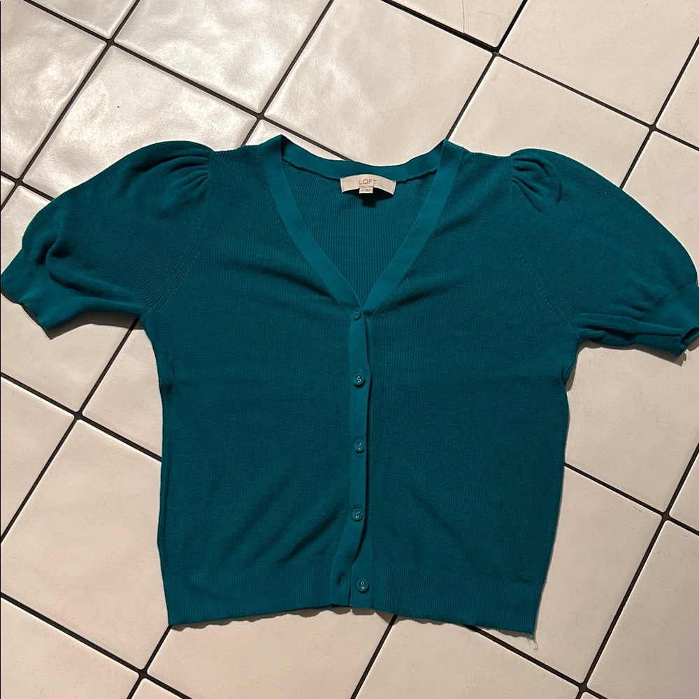 LOFT Teal Button-Up Cardigan